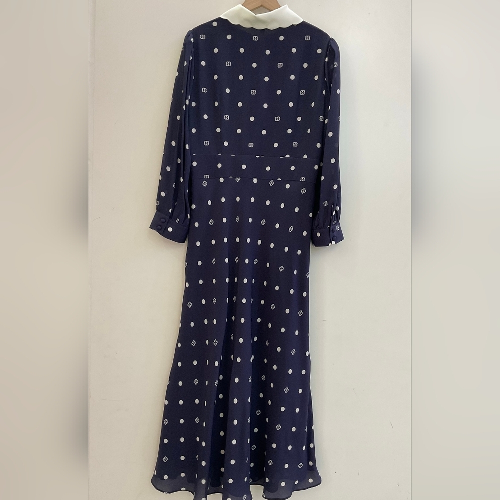 LK Bennett Enya Contrast Long Sleeve Silk Maxi Dress - Picture 8 of 13